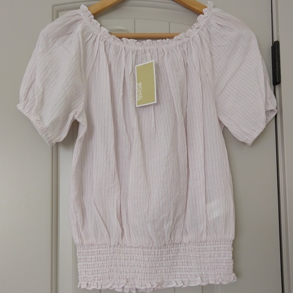 Michael Kors Off-Shoulder Pale Pink Blouse.
